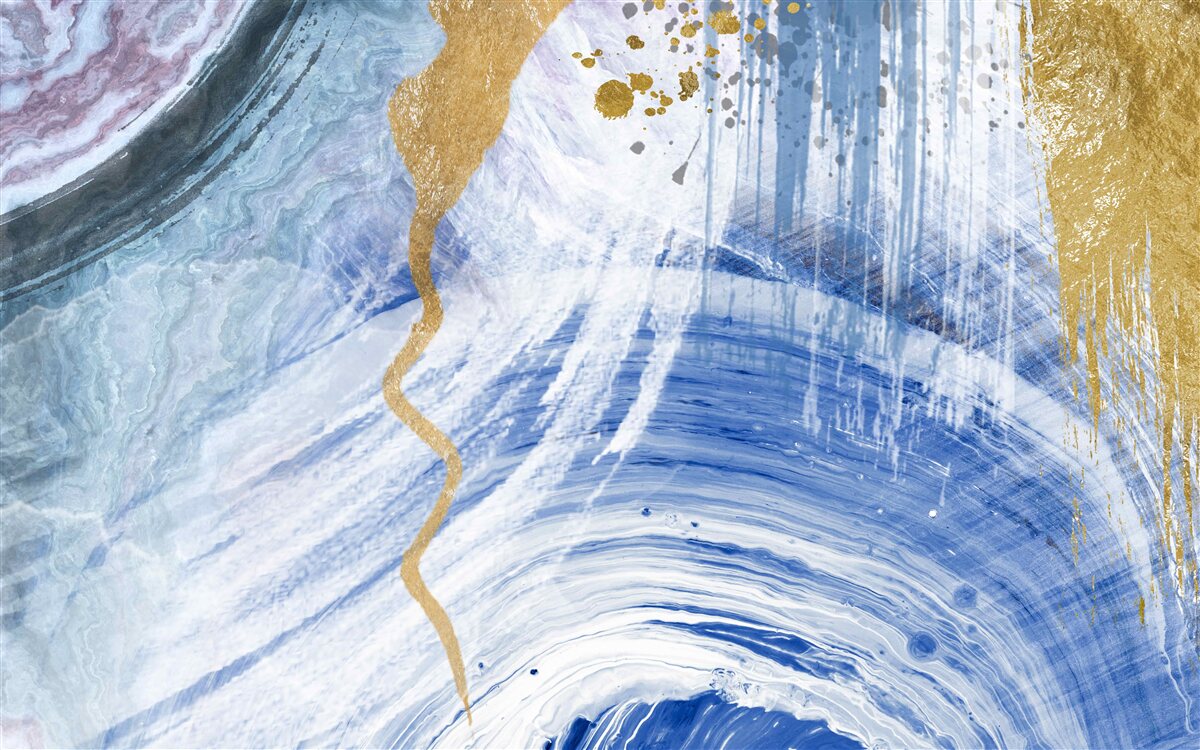 Papier peint ruisseaux bruns sur fond de taches bleues