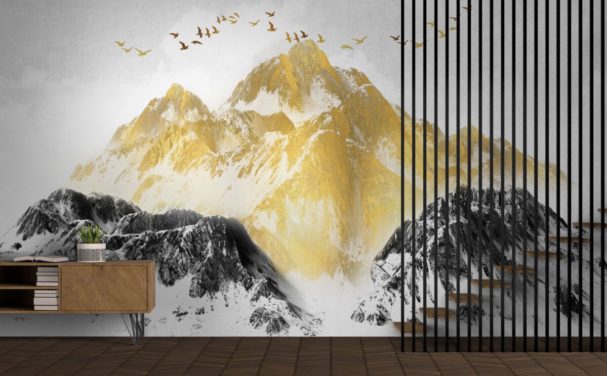 Papier peint les chaînes de montagnes aux sommets dorés