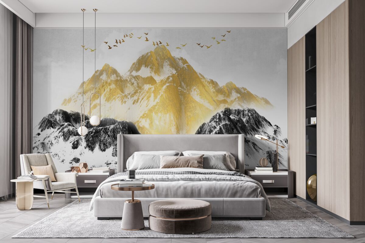 Papier peint les chaînes de montagnes aux sommets dorés