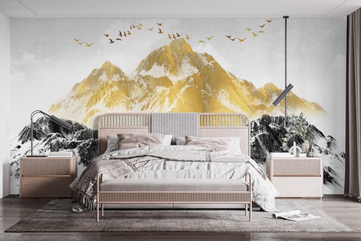 Papier peint les chaînes de montagnes aux sommets dorés