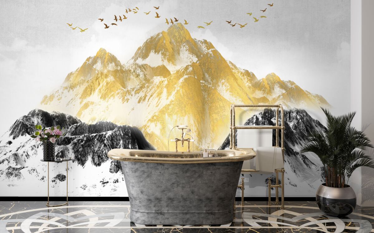 Papier peint les chaînes de montagnes aux sommets dorés