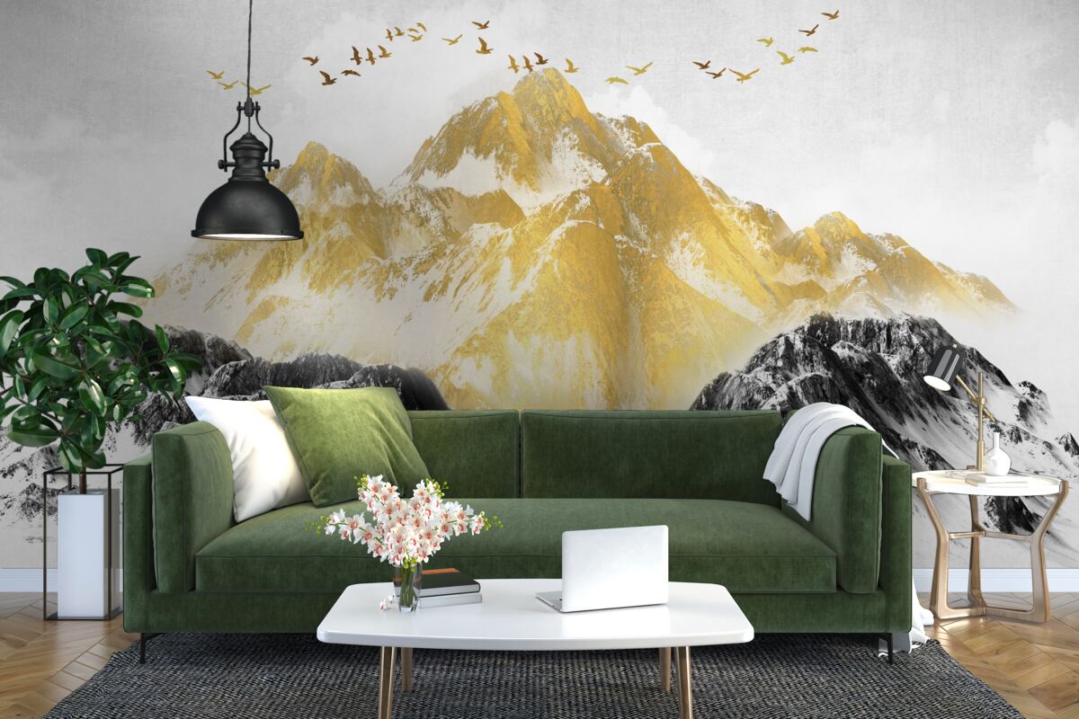 Papier peint les chaînes de montagnes aux sommets dorés