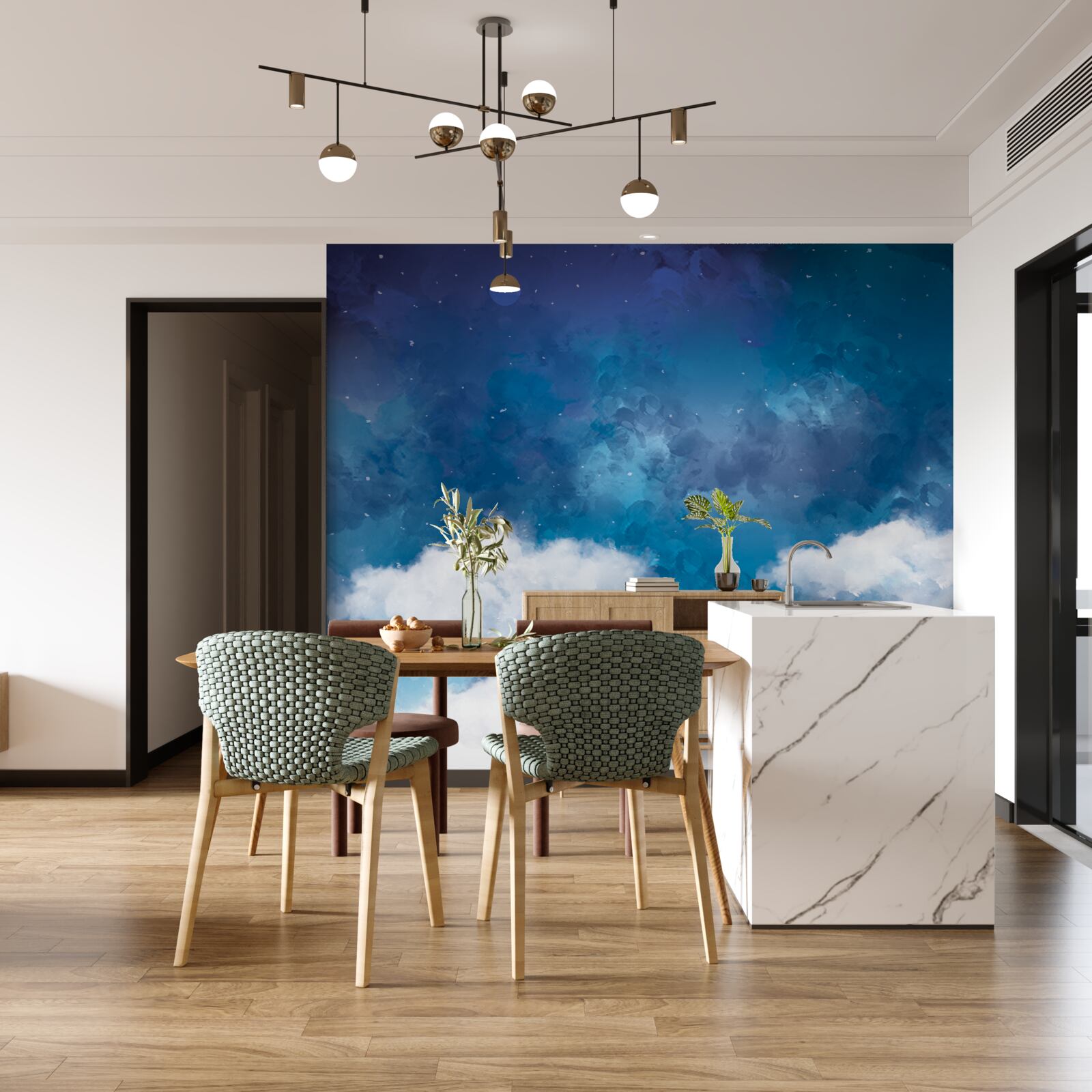 Papier peint un ciel étoilé parsemé de nuages la nuit