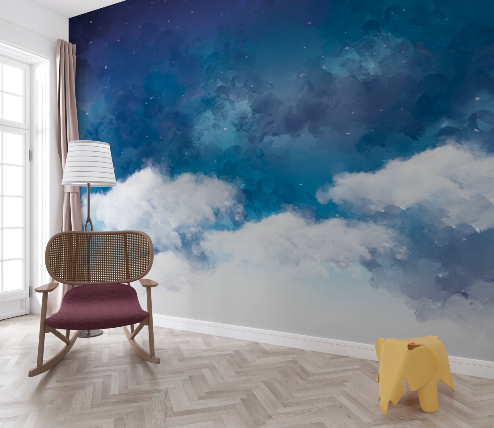 Papier peint un ciel étoilé parsemé de nuages la nuit