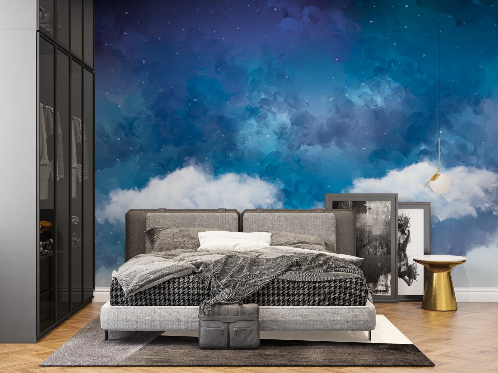 Papier peint un ciel étoilé parsemé de nuages la nuit