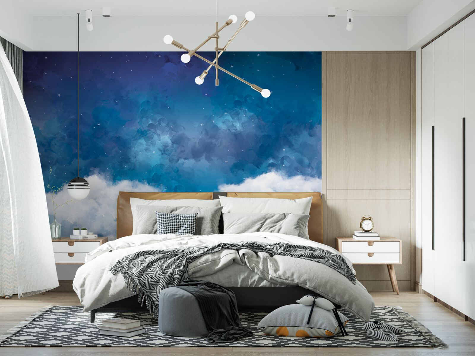 Papier peint un ciel étoilé parsemé de nuages la nuit