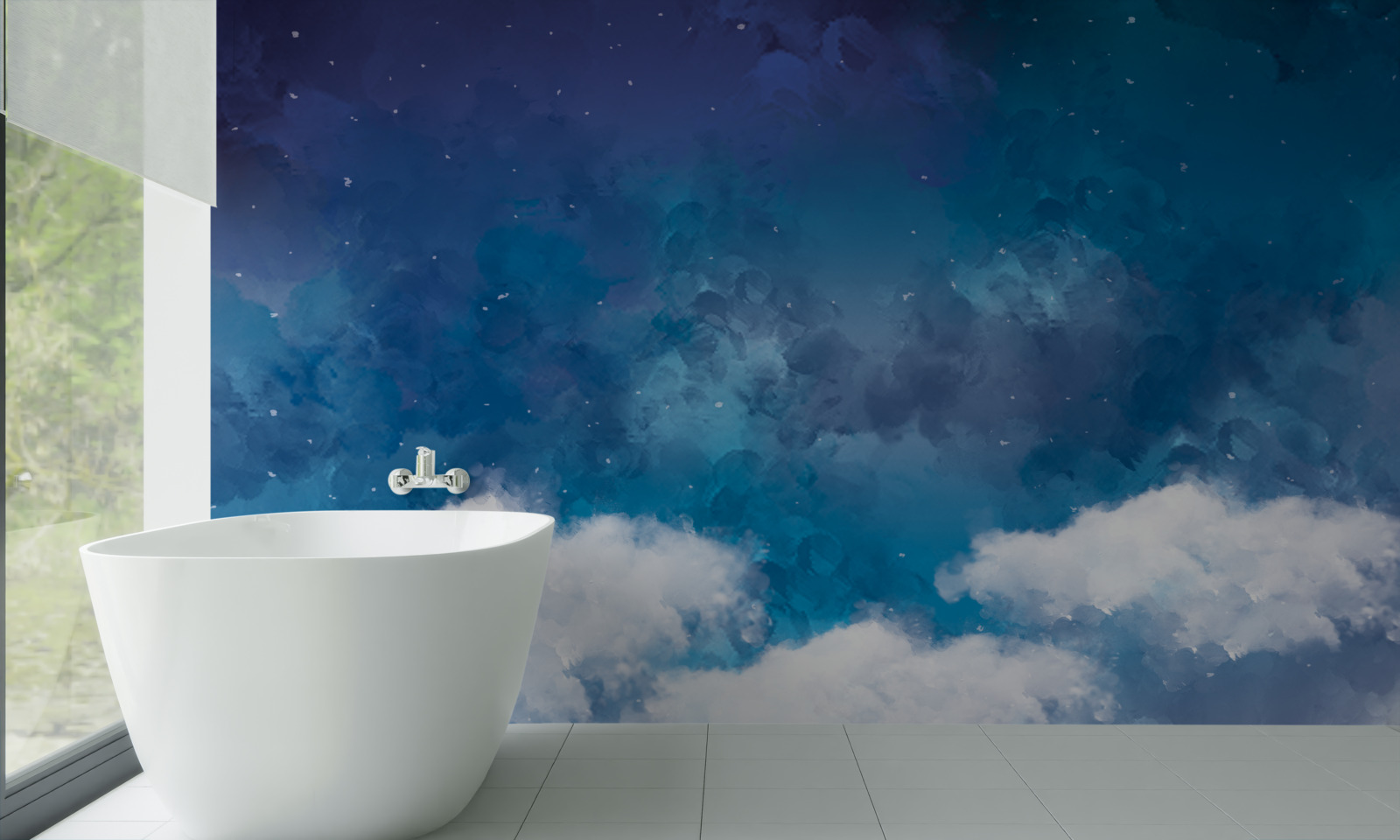 Papier peint un ciel étoilé parsemé de nuages la nuit