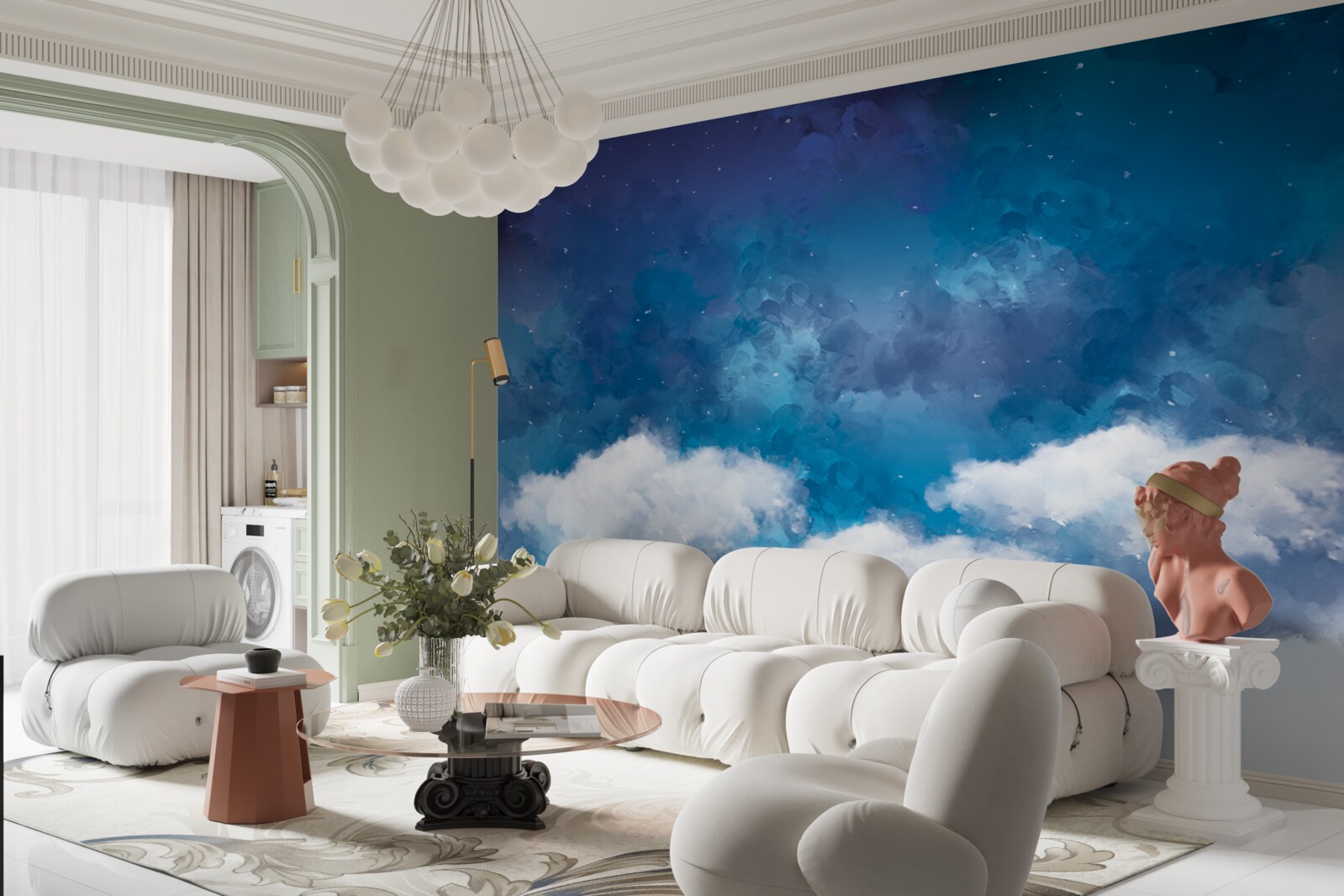 Papier peint un ciel étoilé parsemé de nuages la nuit