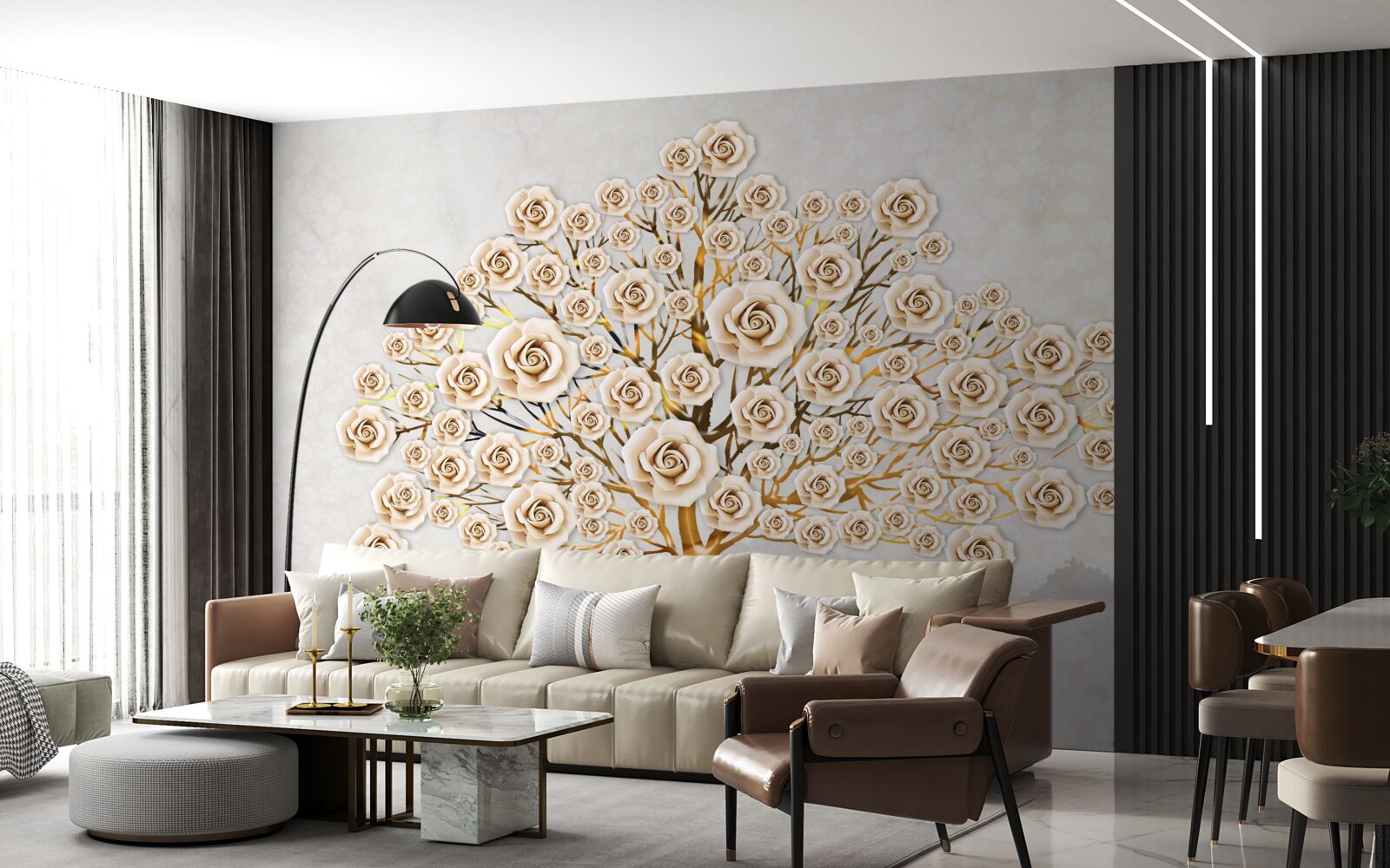 Papier peint l'arbre est formé de bourgeons rose vif