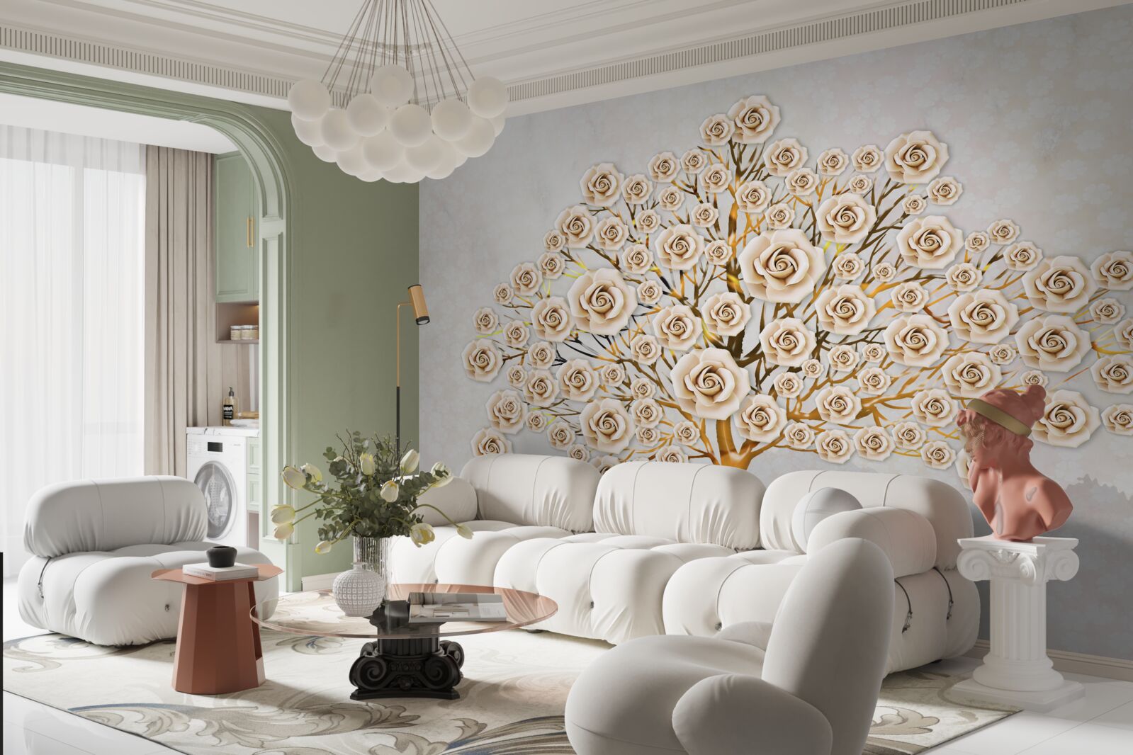 Papier peint l'arbre est formé de bourgeons rose vif