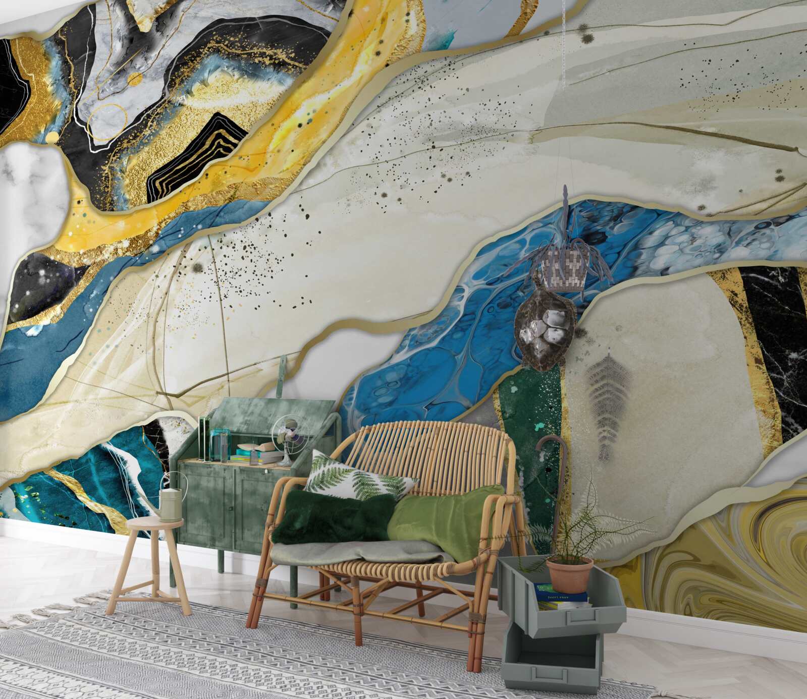 Papier peint marbre avec motif géométrique abstrait