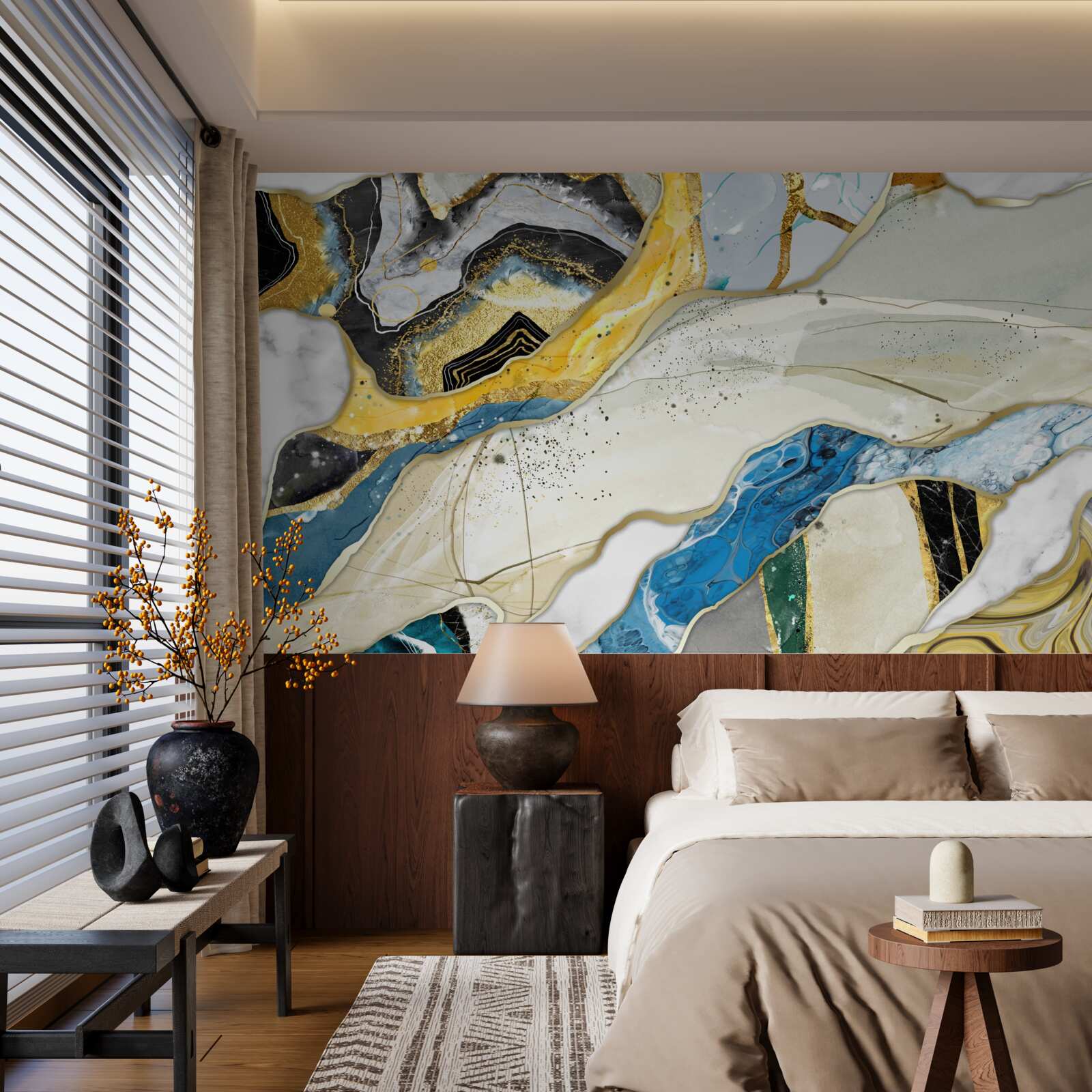 Papier peint marbre avec motif géométrique abstrait