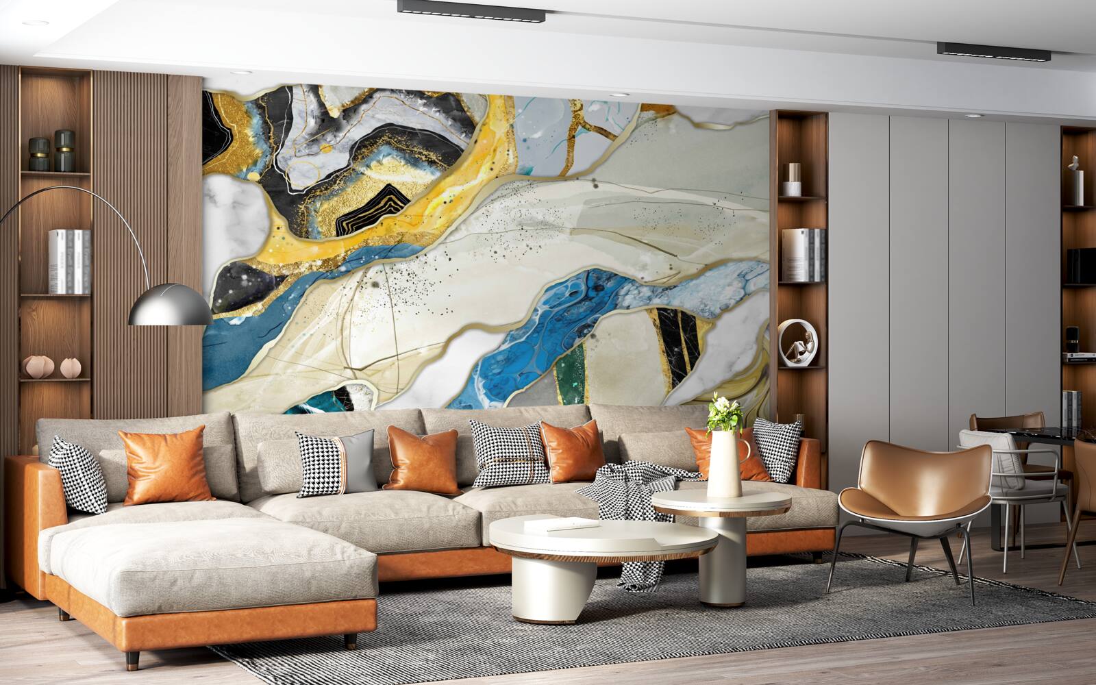 Papier peint marbre avec motif géométrique abstrait