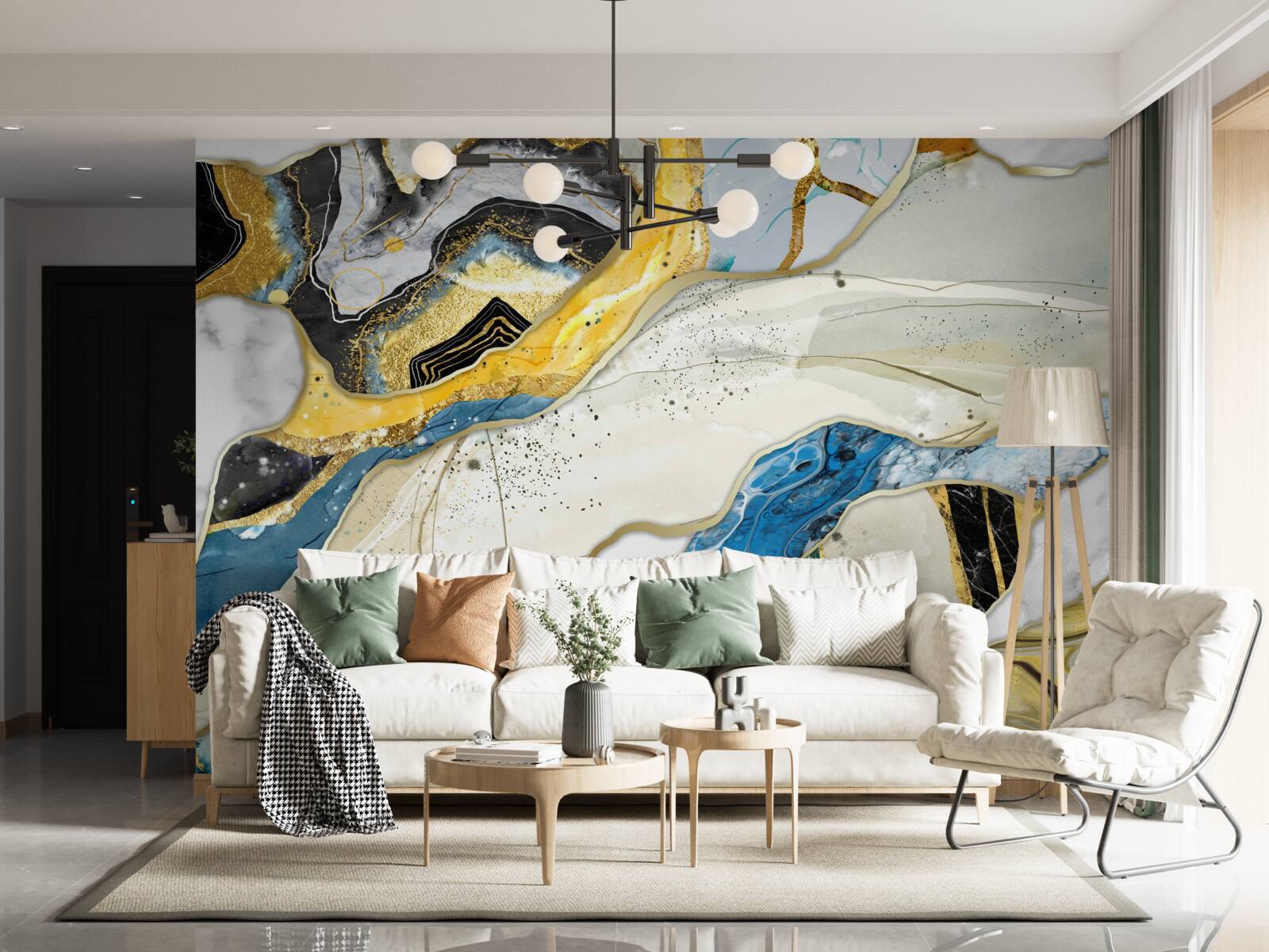 Papier peint marbre avec motif géométrique abstrait