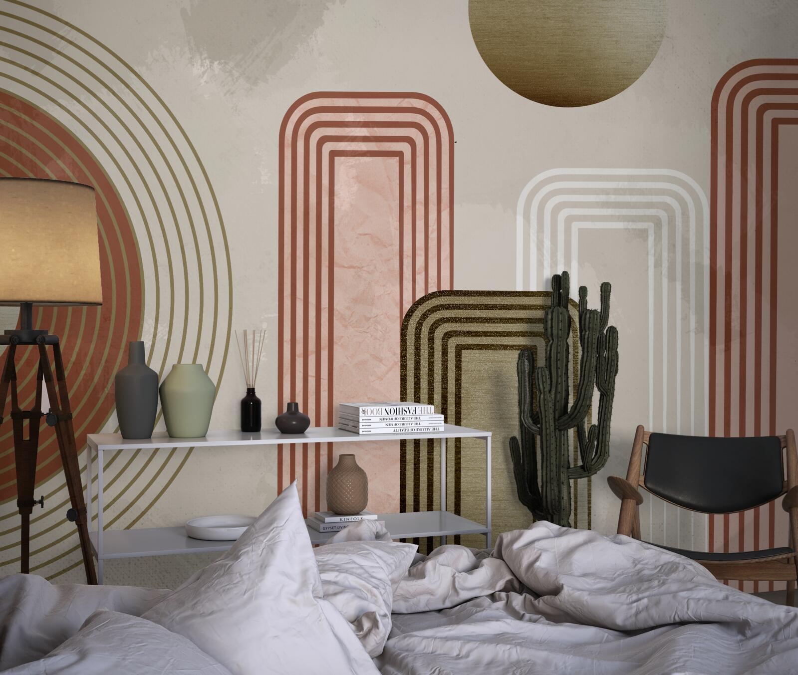 Papier peint courbes douces sur fond gris