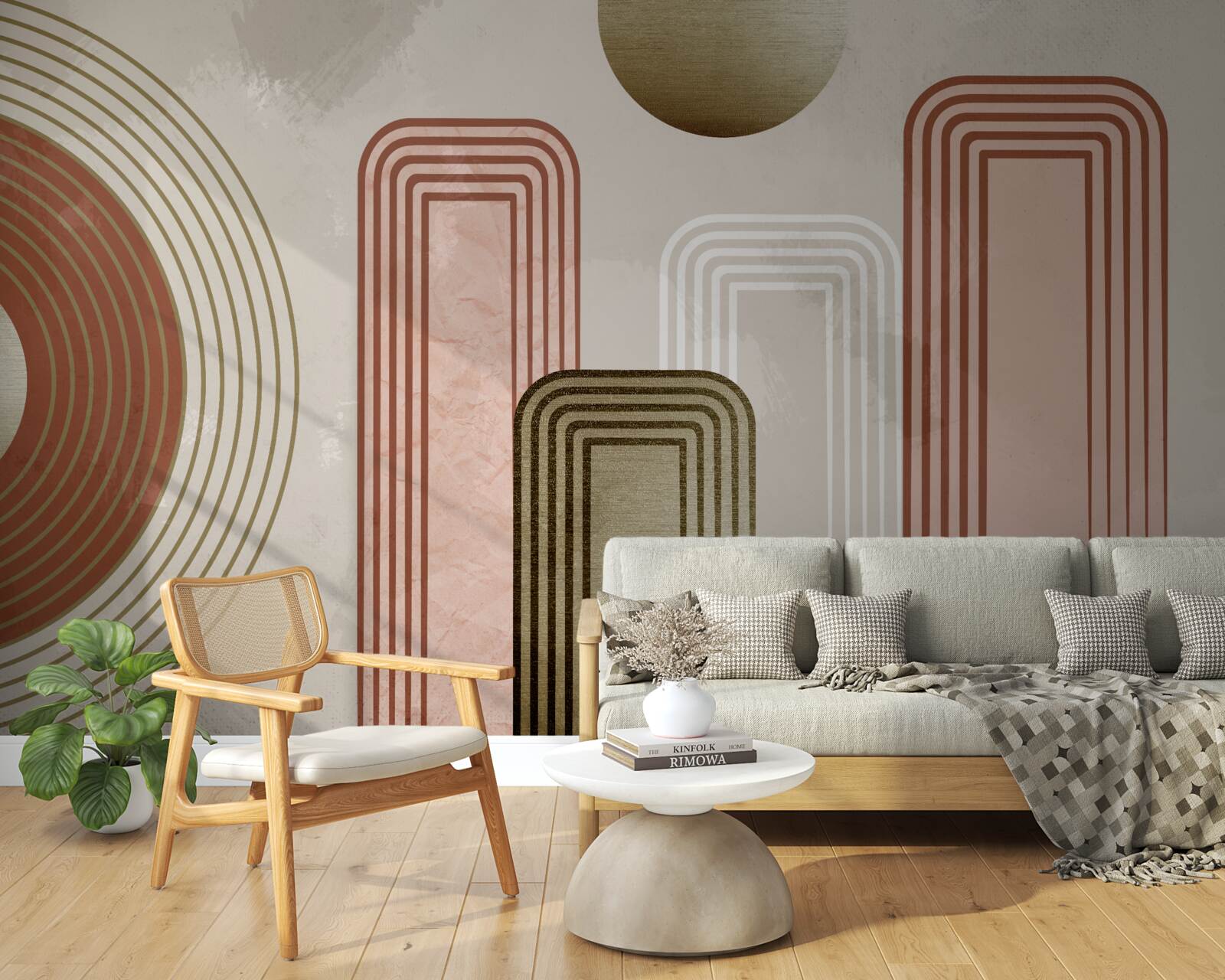 Papier peint courbes douces sur fond gris