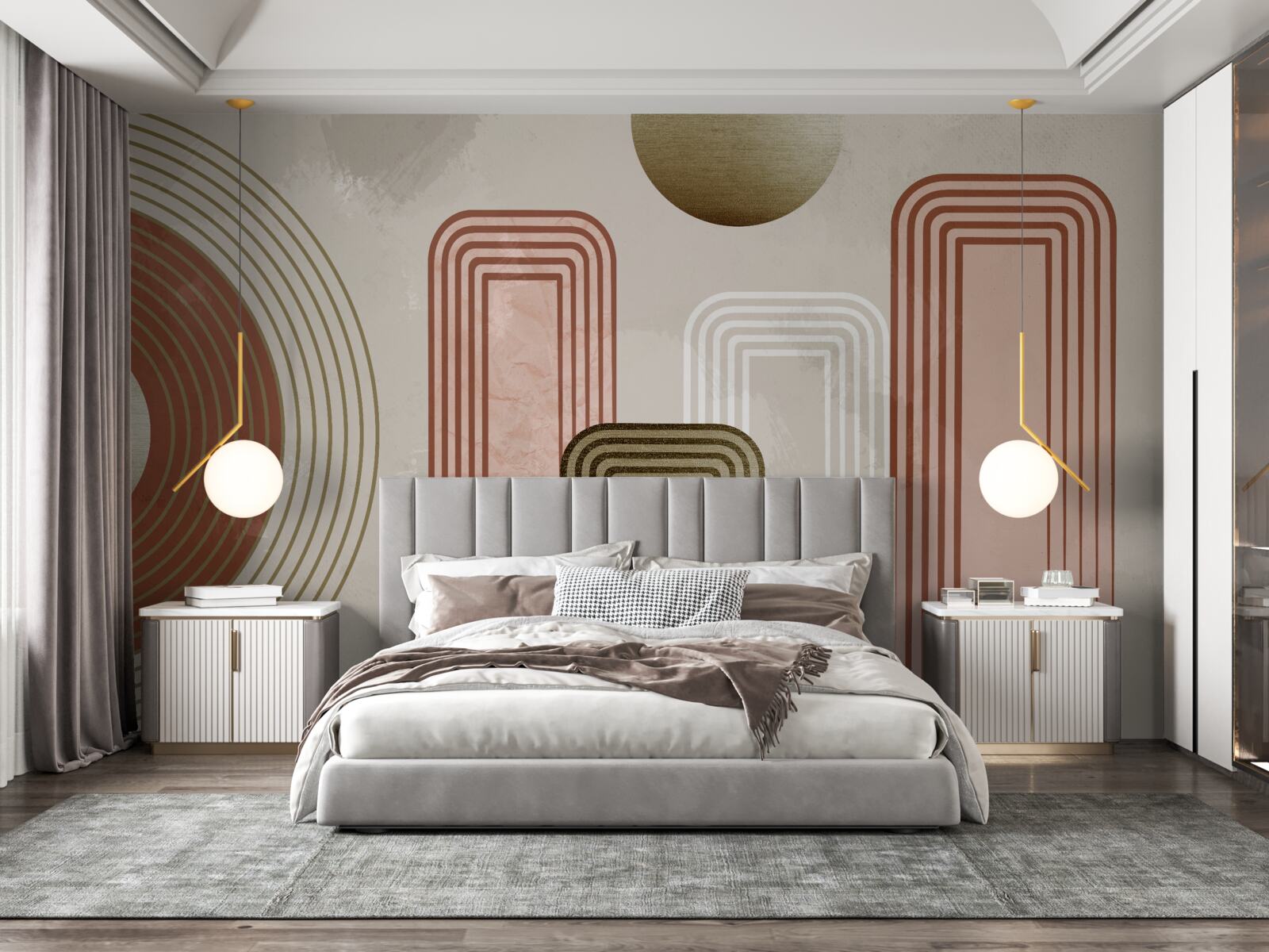 Papier peint courbes douces sur fond gris