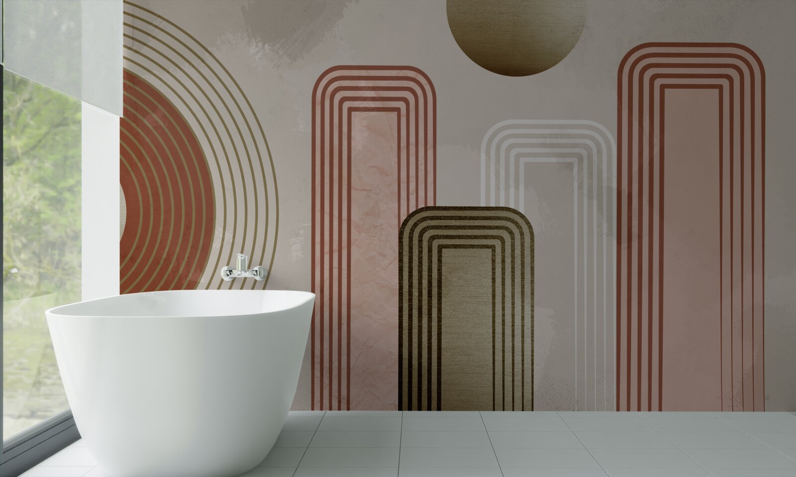 Papier peint courbes douces sur fond gris