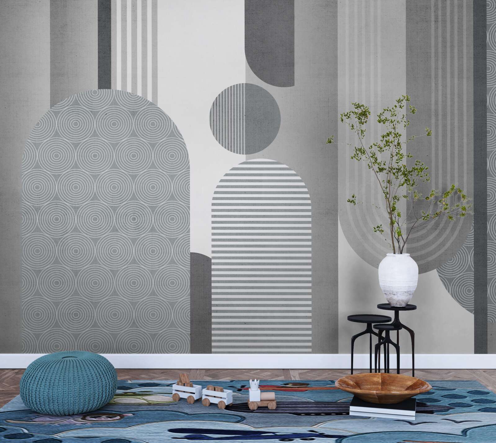 Papier peint rectangles hachurés avec une forme arquée