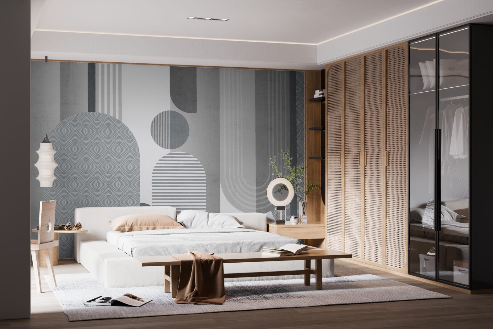 Papier peint rectangles hachurés avec une forme arquée