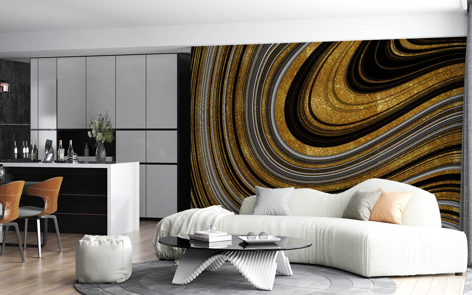 Papier peint vagues d'or en fusion