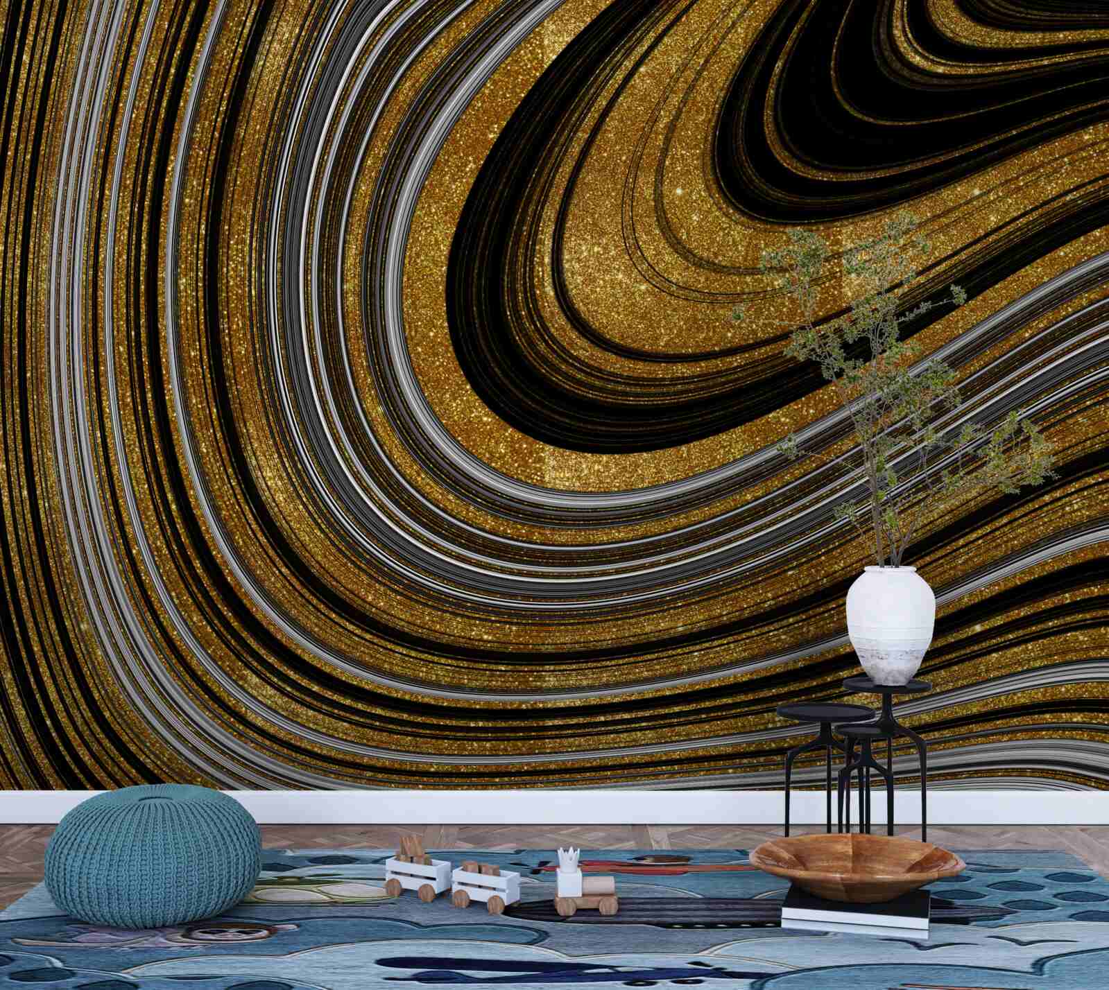 Papier peint vagues d'or en fusion