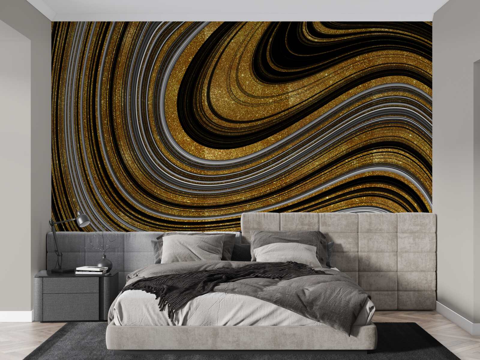 Papier peint vagues d'or en fusion