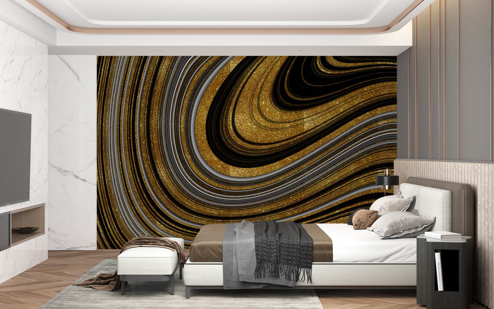 Papier peint vagues d'or en fusion