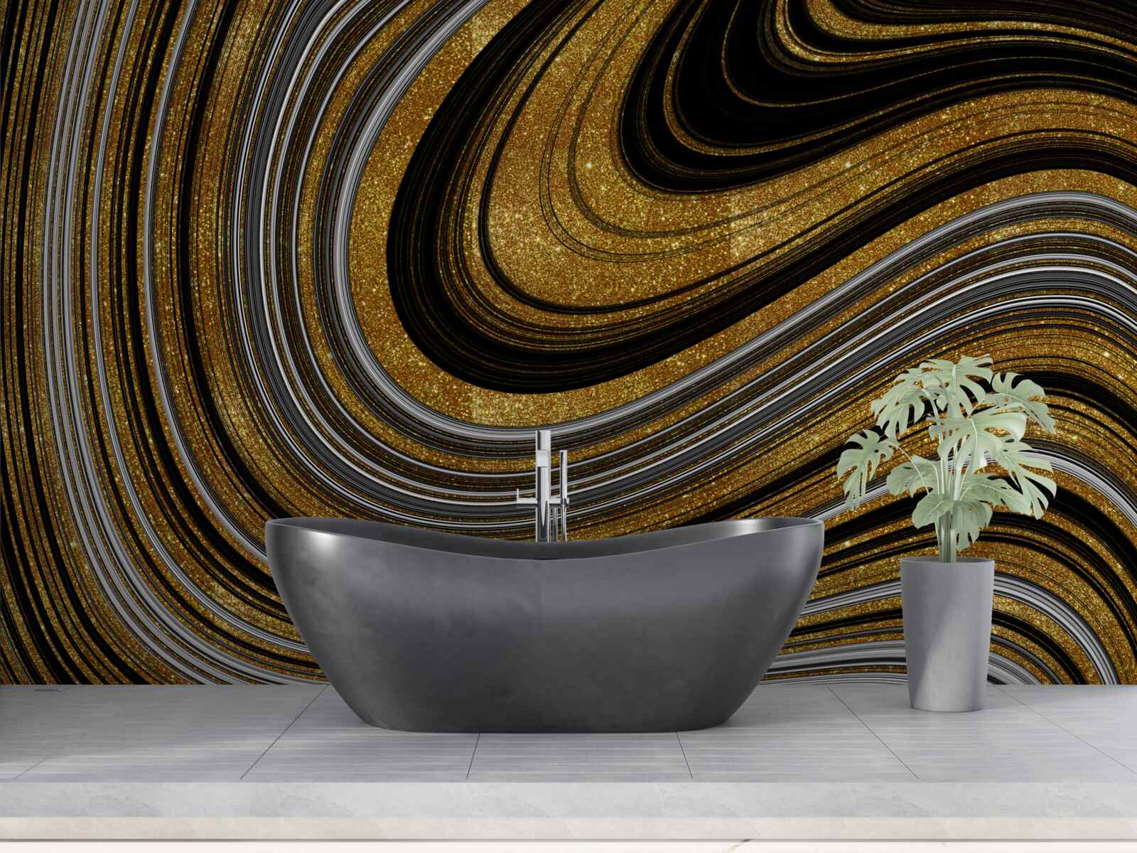 Papier peint vagues d'or en fusion