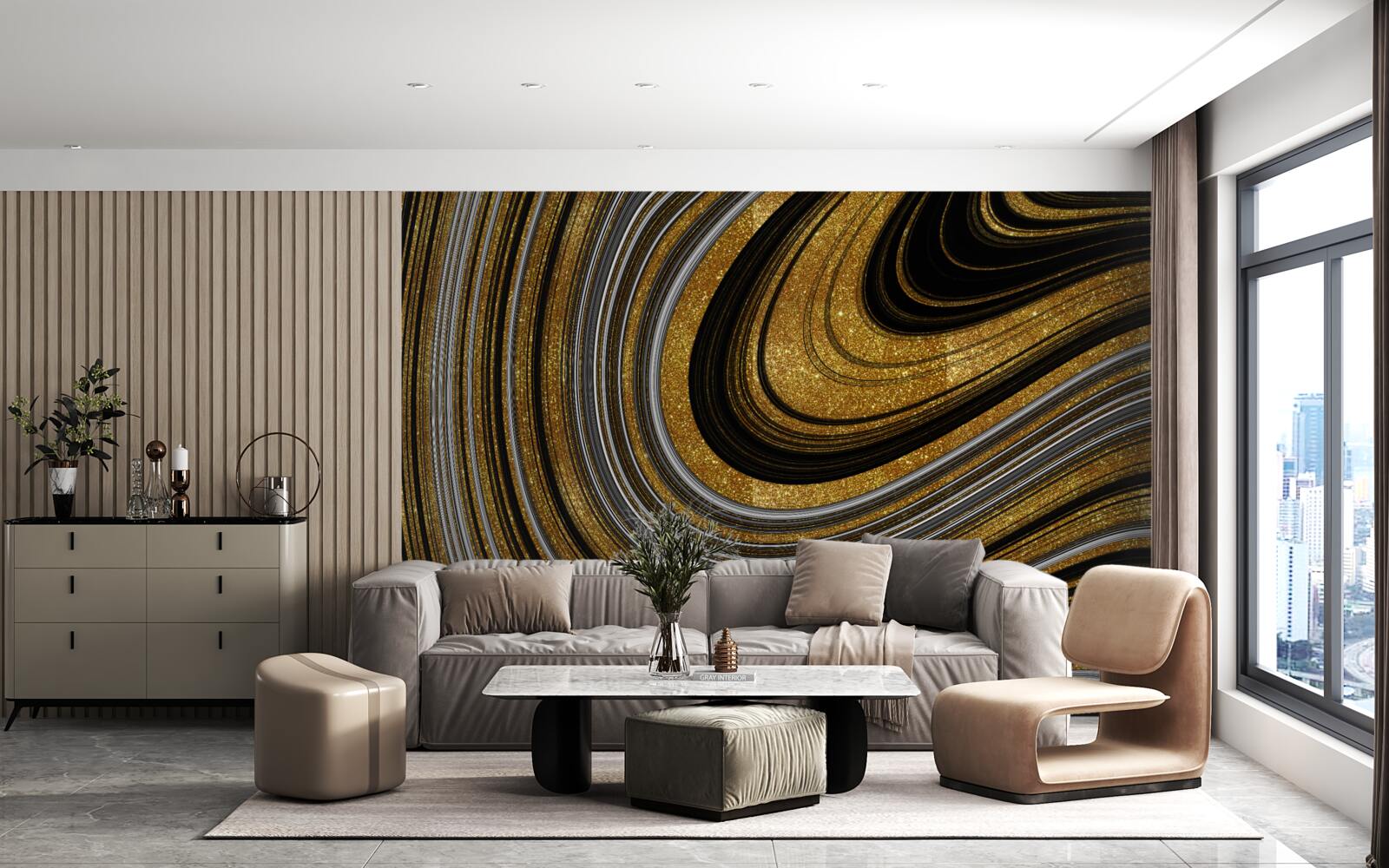 Papier peint vagues d'or en fusion