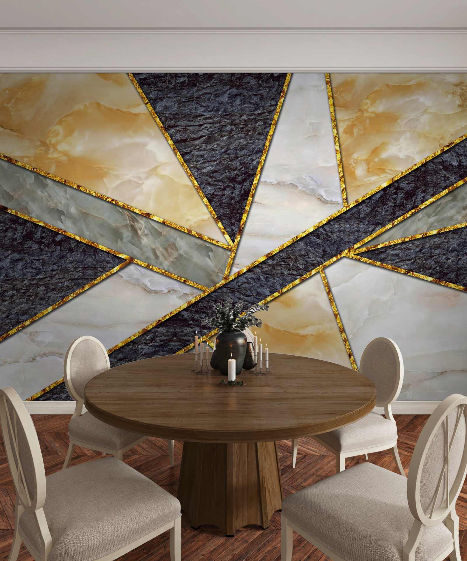 Papier peint marbre coloré en proportion dorée