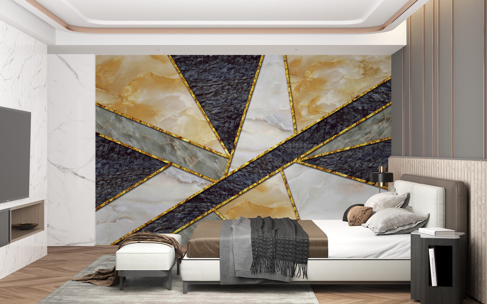 Papier peint marbre coloré en proportion dorée