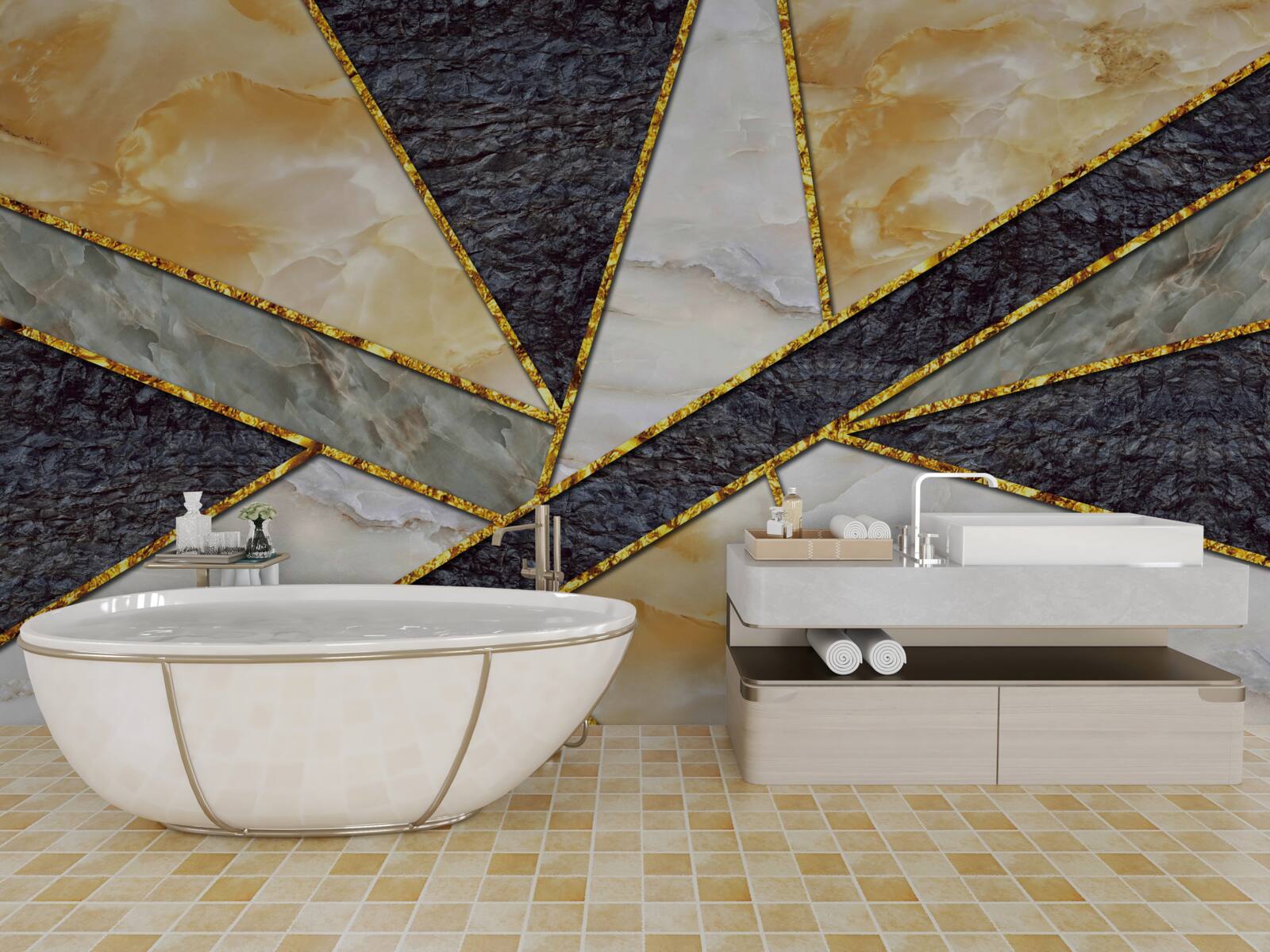 Papier peint marbre coloré en proportion dorée