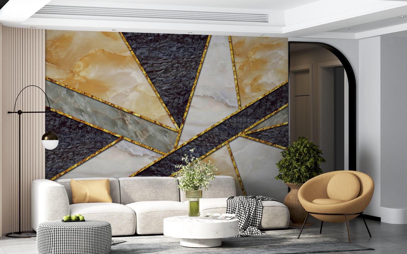 Papier peint marbre coloré en proportion dorée