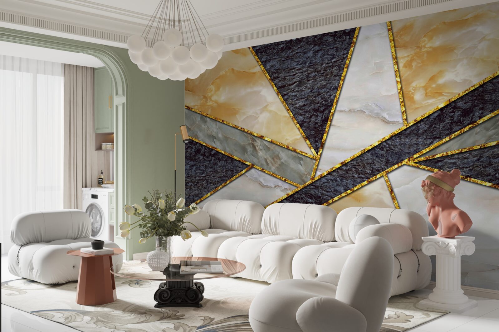 Papier peint marbre coloré en proportion dorée