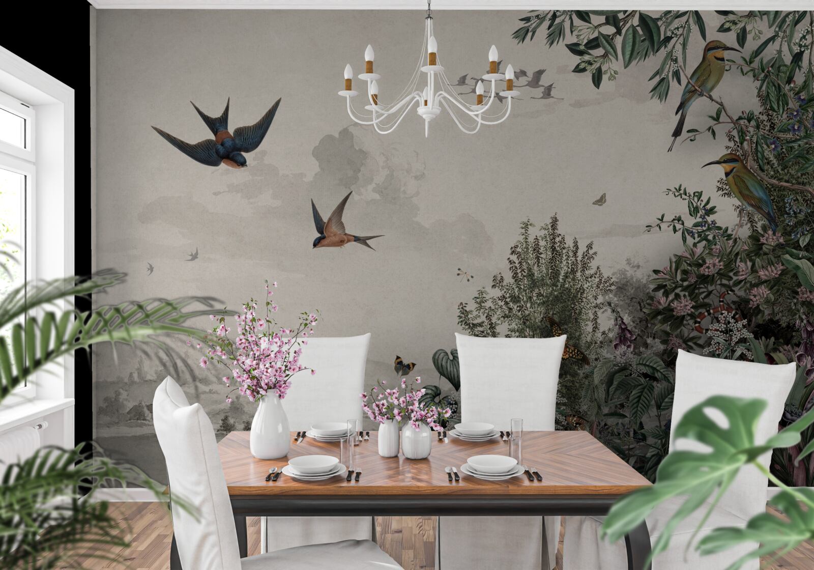 Papier peint Quand il pleut, les oiseaux s'abritent