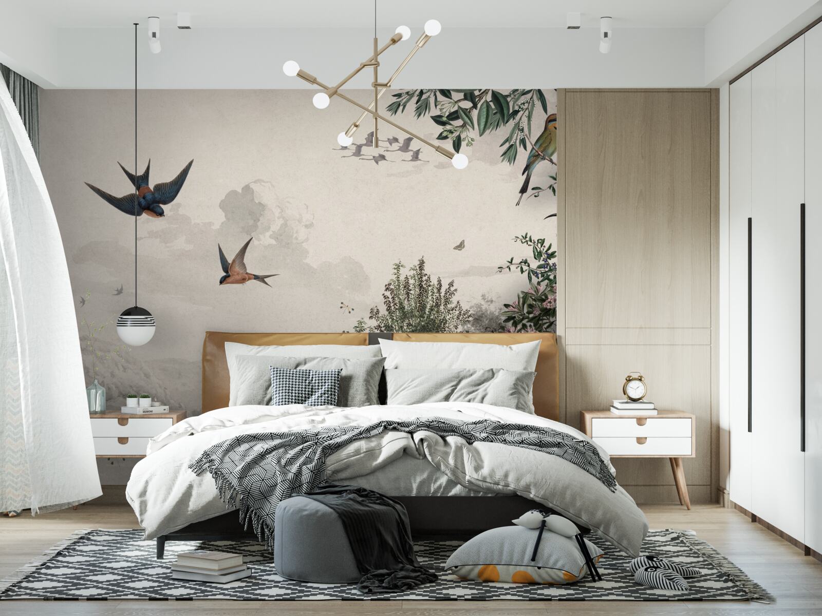 Papier peint Quand il pleut, les oiseaux s'abritent