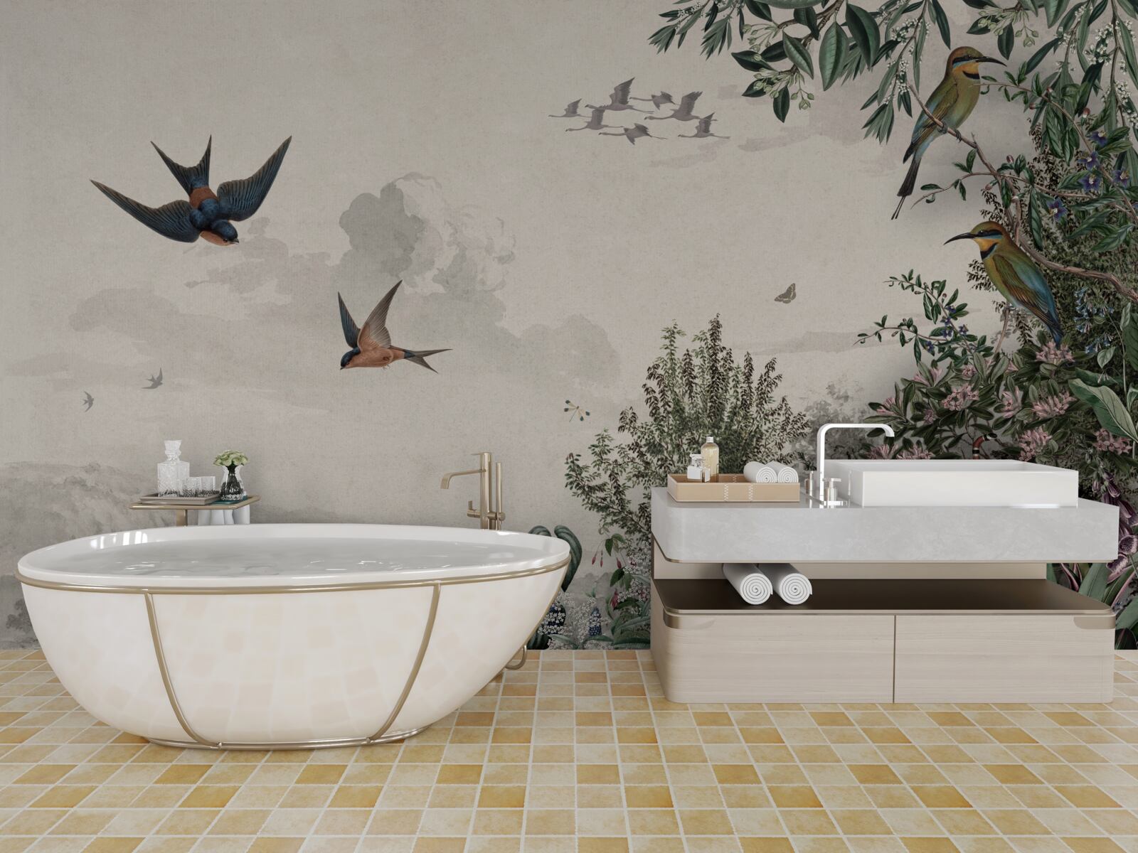 Papier peint Quand il pleut, les oiseaux s'abritent