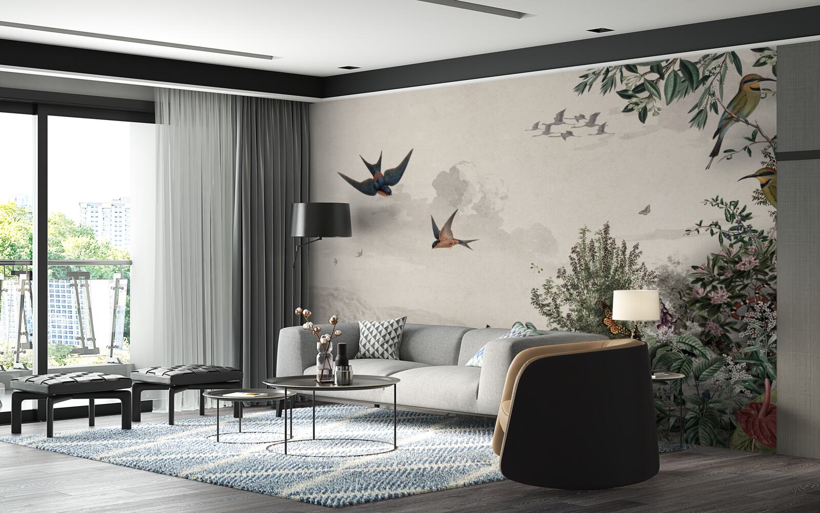 Papier peint Quand il pleut, les oiseaux s'abritent