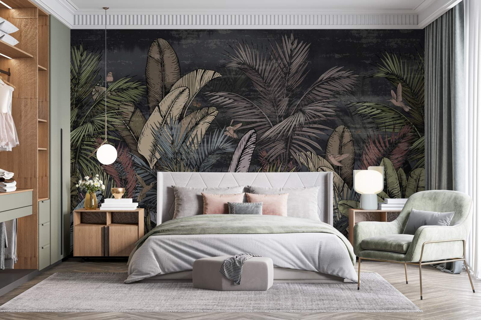 Papier peint à la tombée de la nuit, les plantes tropicales