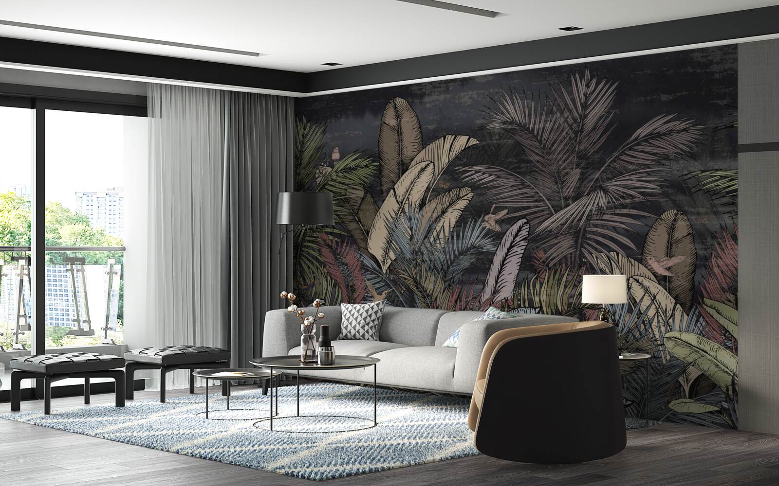 Papier peint à la tombée de la nuit, les plantes tropicales