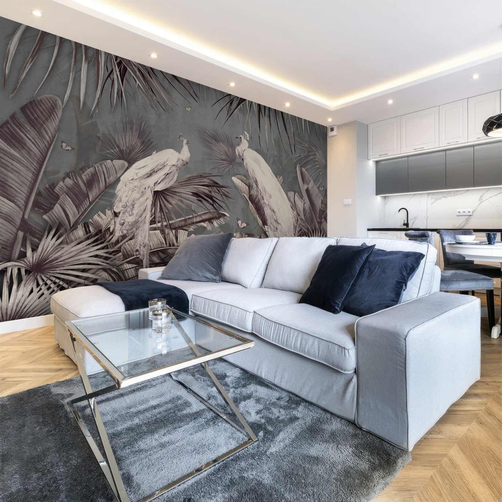 Papier peint les paons blancs se préparent à la pluie