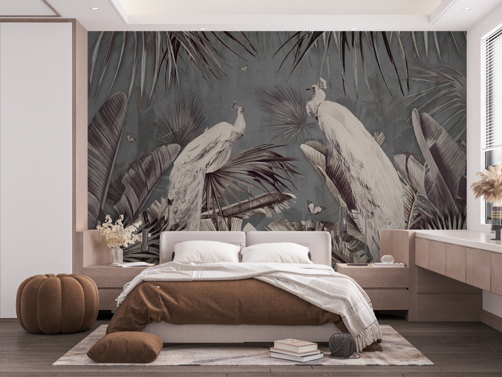 Papier peint les paons blancs se préparent à la pluie