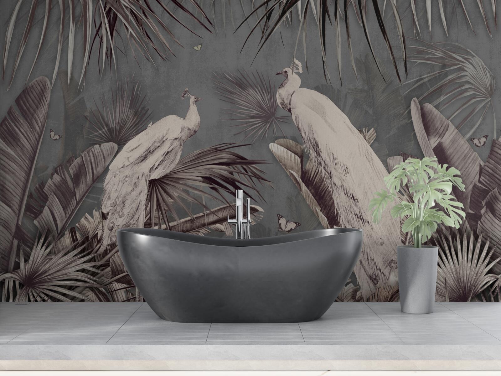 Papier peint les paons blancs se préparent à la pluie