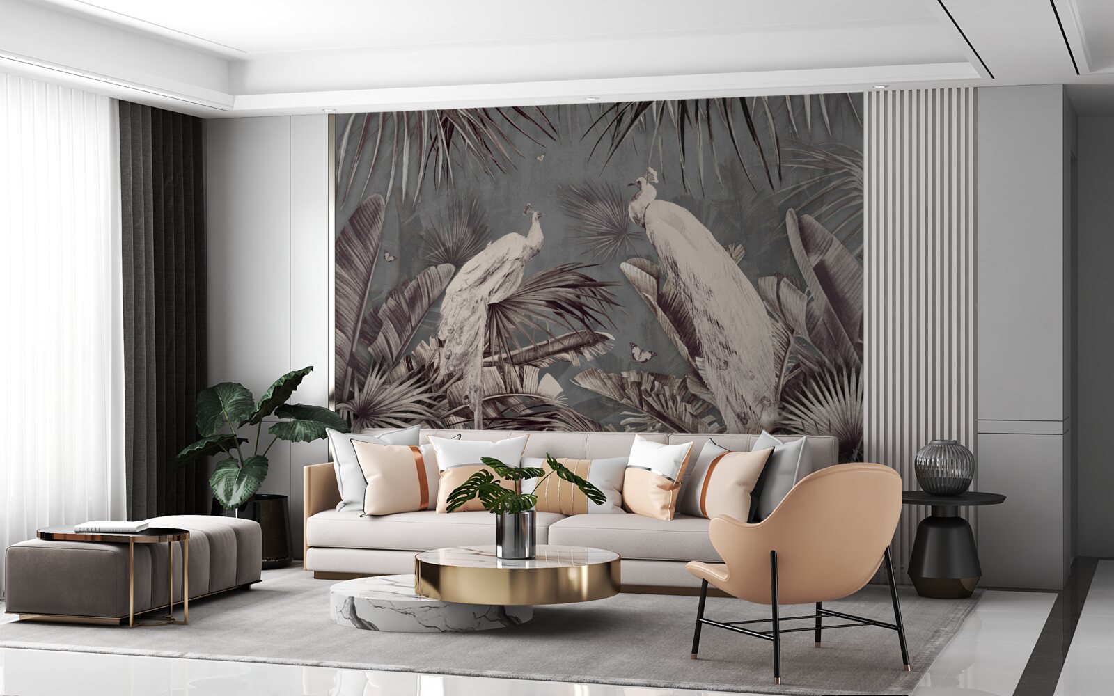 Papier peint les paons blancs se préparent à la pluie