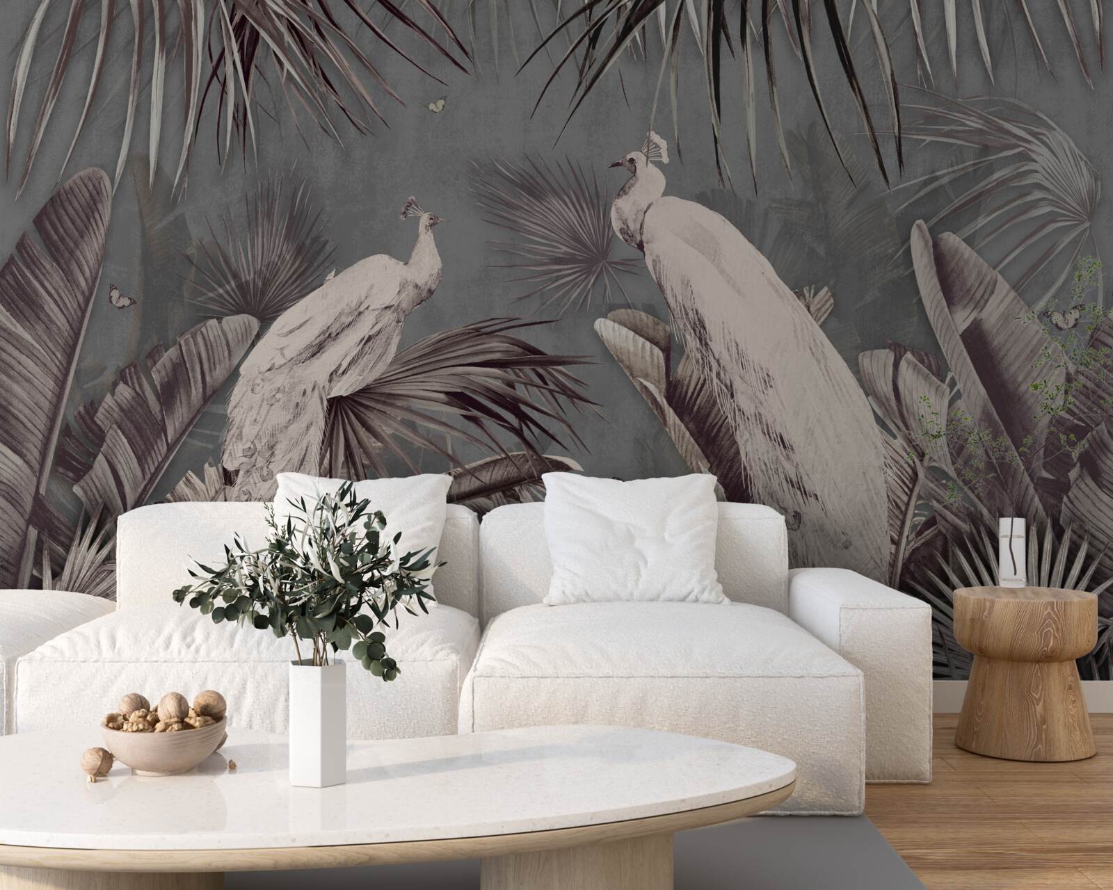 Papier peint les paons blancs se préparent à la pluie