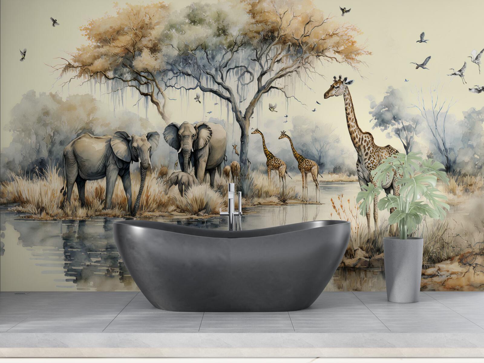 Papier peint animaux d'afrique près de l'étang