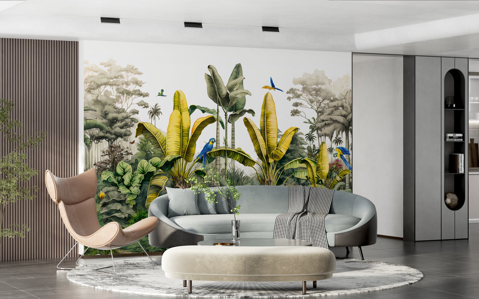 Papier peint les feuilles de fougères dorées scintillent dans la forêt verte