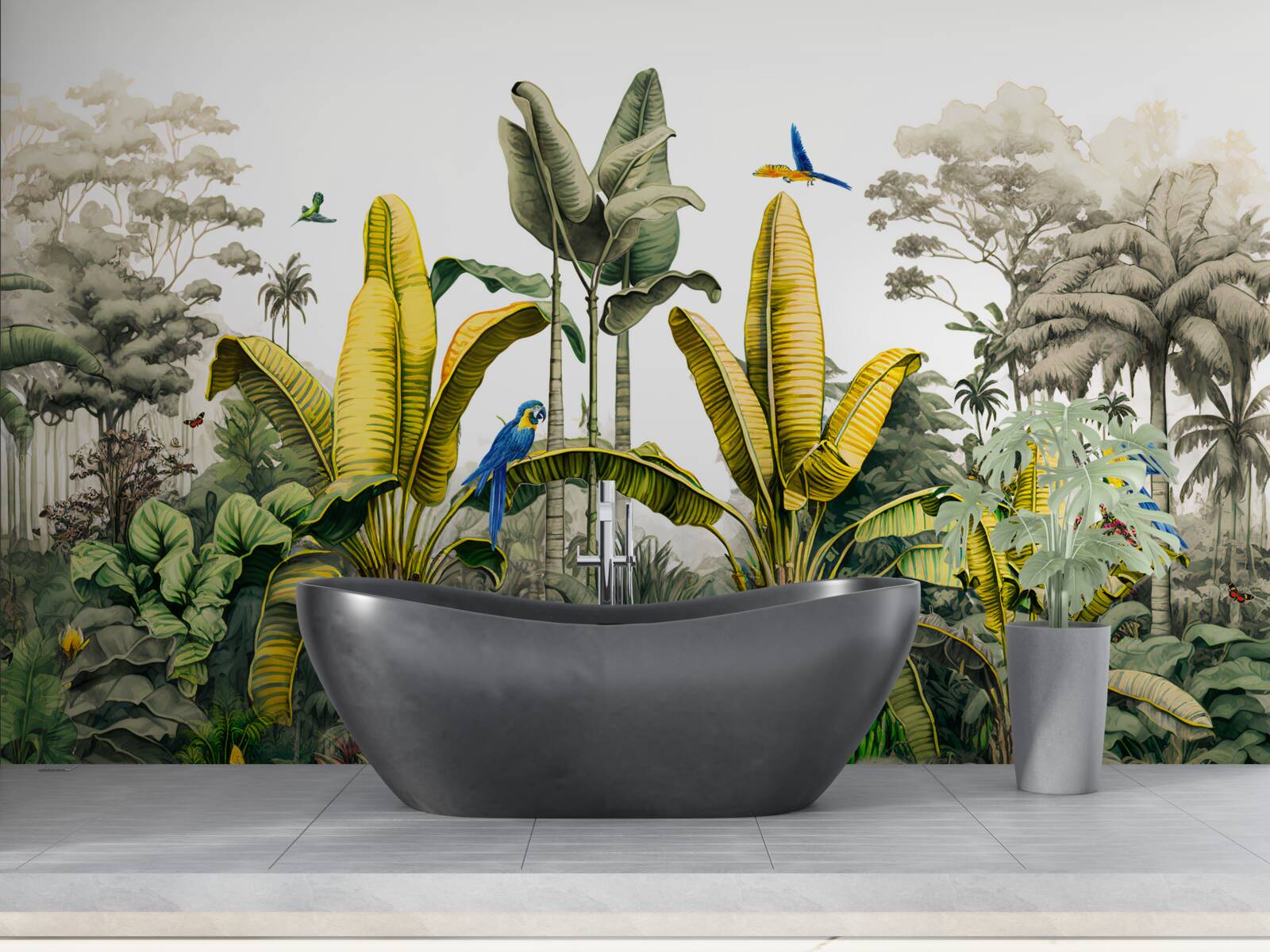 Papier peint les feuilles de fougères dorées scintillent dans la forêt verte