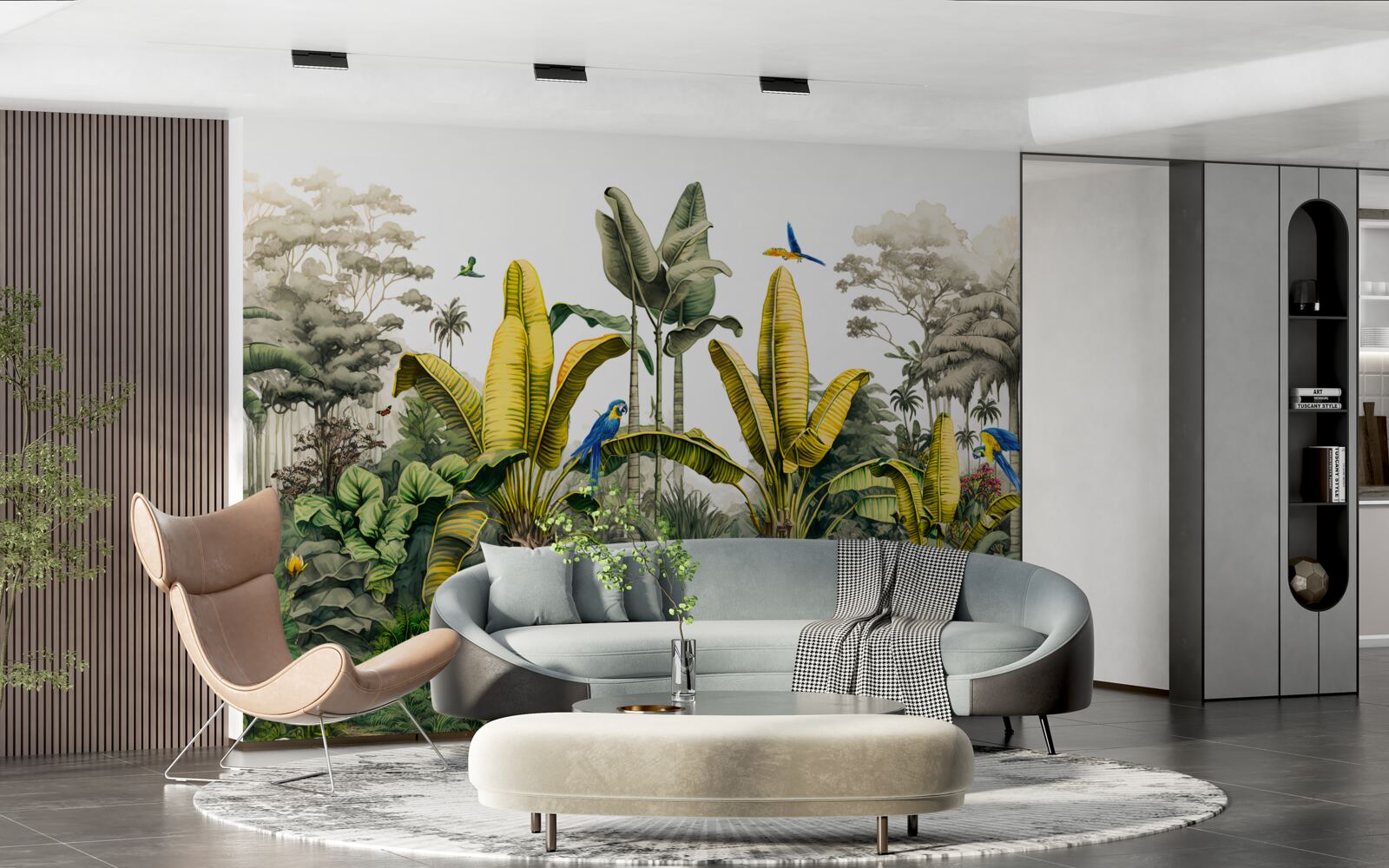 Papier peint les feuilles de fougères dorées scintillent dans la forêt verte